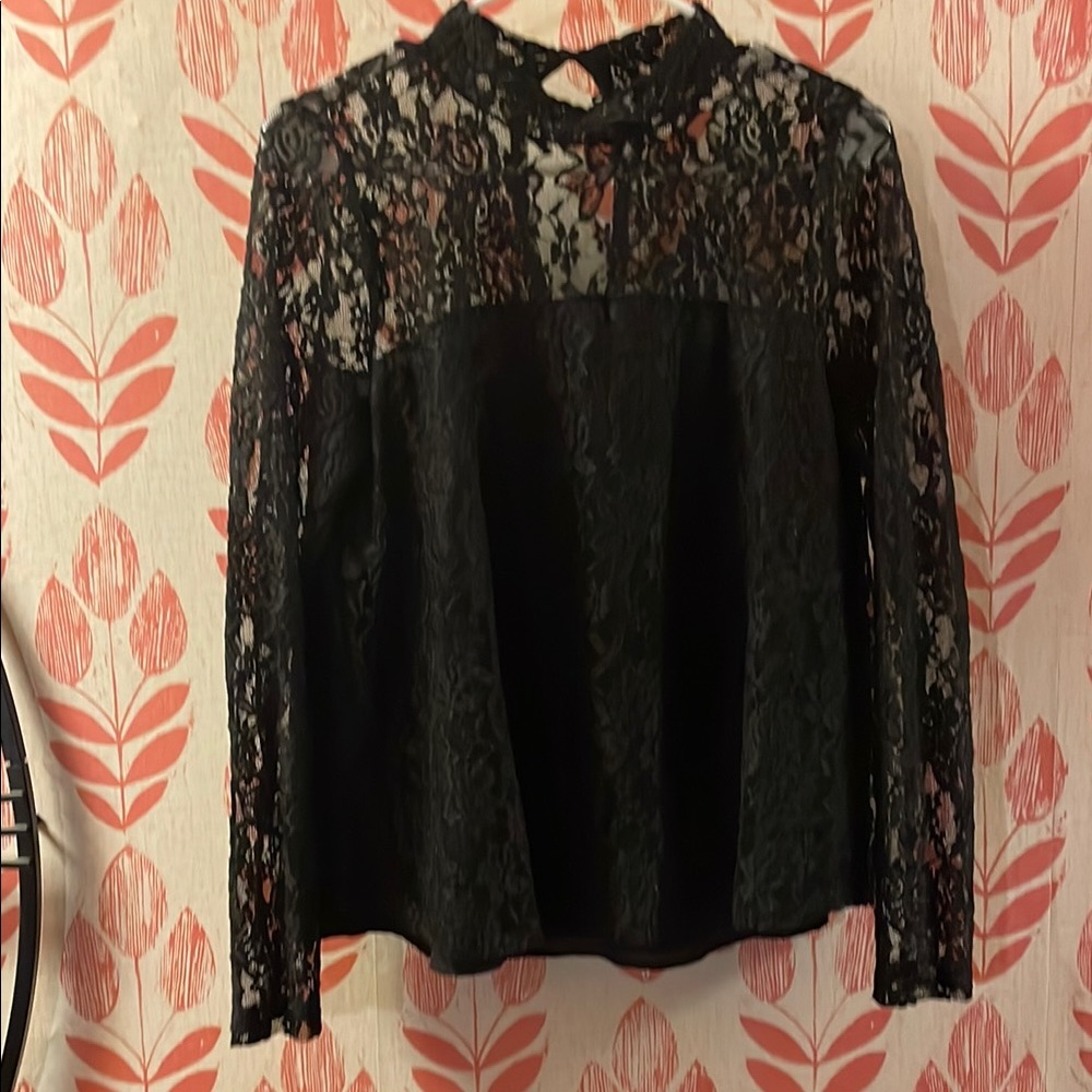 Abercrombie & Fitch Black Lace Long-Sleeve Blouse